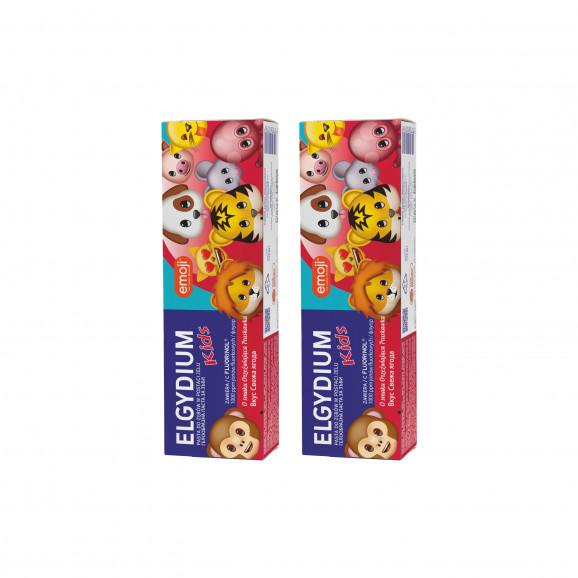 Elgydium Kids Emoji, pasta do zębów w postaci żelu dla dzieci 3-6 lat, Orzeźwiająca Truskawka, 2 x 50 ml - zdjęcie produktu