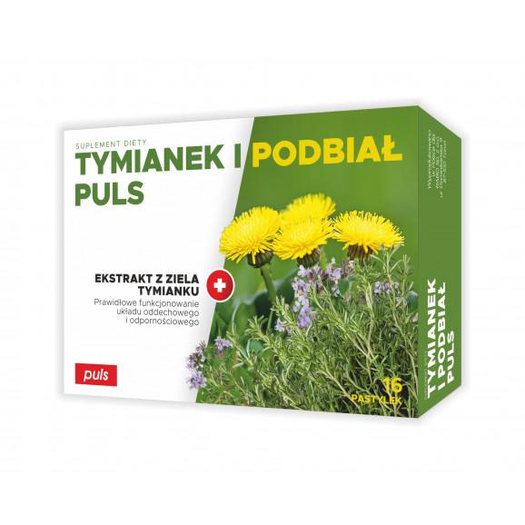 PULS Tymianek i Podbiał, smak miętowy, pastylki do ssania, 16 szt. PULS Tymianek i Podbiał, smak miętowy, pastylki do ssania, 16 szt. - zdjęcie produktu