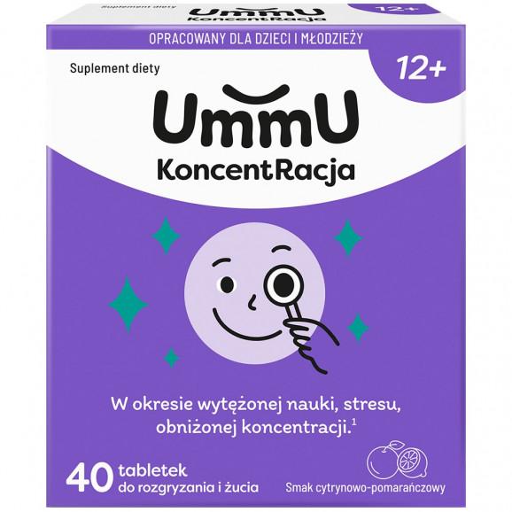 UmmU KoncetRacja 12+, smak cytrynowo-pomarańczowy, tabletki do rozgryzania i żucia, 40 szt. - zdjęcie produktu