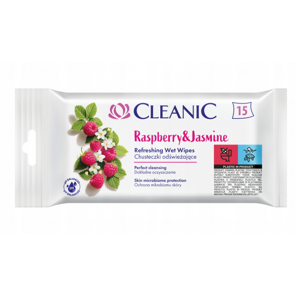 Cleanic Chusteczki odświeżające, Raspberry & Jasmine, 15 szt. - zdjęcie produktu
