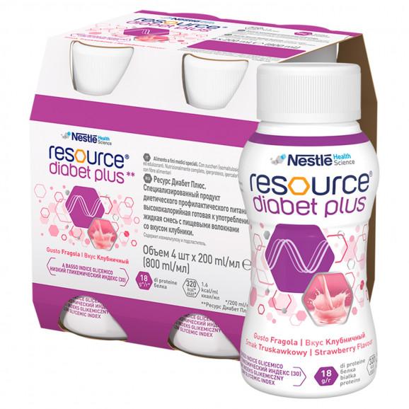 Resource Diabet Plus, preparat odżywczy, smak truskawkowy, 4 x 200 ml - zdjęcie produktu