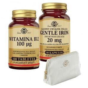 Zestaw Solgar Witamina B12 + Gentle Iron (żelazo) + kosmetyczka - zdjęcie produktu