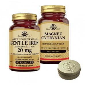 Zestaw Solgar Gentle Iron (żelazo) + Magnez Cytrynian + pojemnik na leki - zdjęcie produktu
