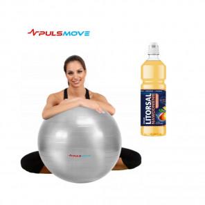 PULSMOVE Piłka rehabilitacyjna 65 cm, srebrna + GRATIS Litorsal Nawodnienie Multiwitamina, smak ananas-mango, 750 ml - zdjęcie produktu
