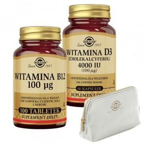 Zestaw Solgar Witamina D3 4000 IU + Witamina B12 + kosmetyczka - zdjęcie produktu