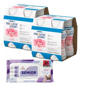 Resource Protein Preparat odżywczy, smak truskawkowy, 8 x 200 ml + GRATIS Opharm Senior Comfort Chusteczki nawilżane, 72 sztuk - zdjęcie produktu
