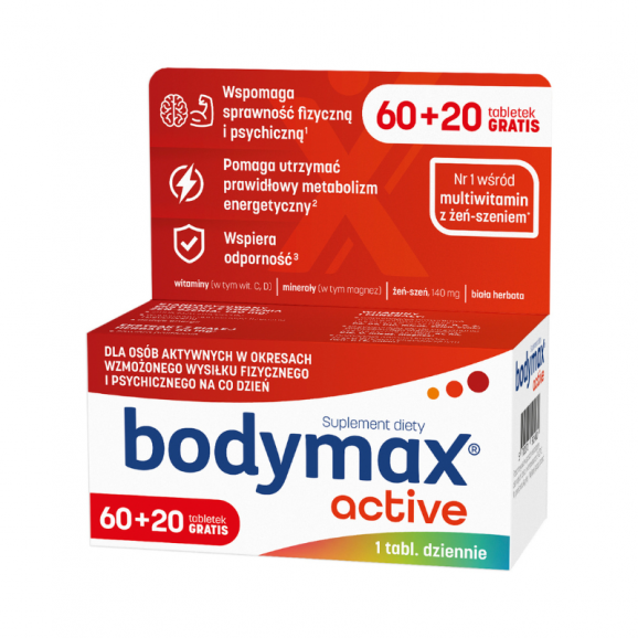 Bodymax Active, 60 tabletek + 20 tabletek gratis – suplement diety Bodymax Active, 60 tabletek + 20 tabletek gratis – suplement diety - zdjęcie produktu