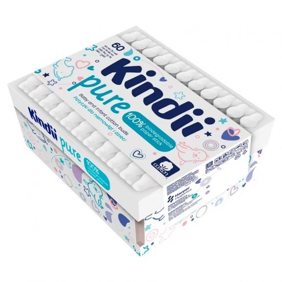 Kindii Pure Patyczki higieniczne dla niemowląt i dzieci, bawełniane, biodegradowalne (60 sztuk) - zdjęcie produktu