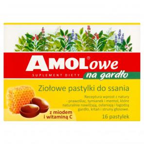 AMOLowe na gardło, ziołowe pastylki do ssania z miodem i witaminą C, 16 pastylek - zdjęcie produktu