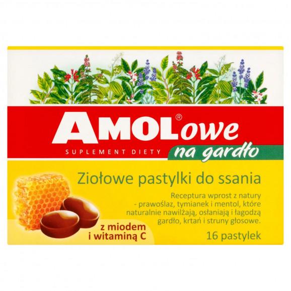 AMOLowe na gardło, ziołowe pastylki do ssania z miodem i witaminą C, 16 pastylek - zdjęcie produktu