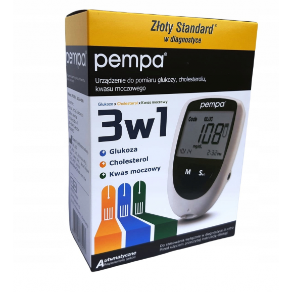 Glukometr BeneCheck Plus 3 w 1 - urządzenie diagnostyczne do pomiaru glukozy, cholesterolu i kwasu moczowego - zdjęcie produktu