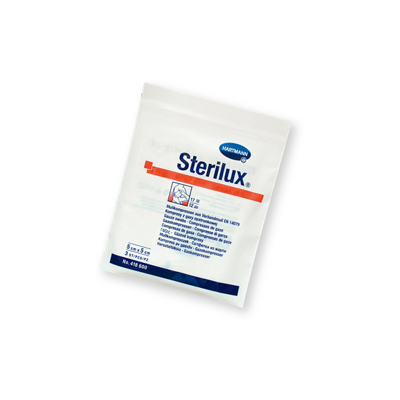Sterilux, kompresy jałowe, 17-nitkowe, 12 warstwowe, 5 cm x 5 cm, 3 szt. Sterilux, kompresy jałowe, 17-nitkowe, 12 warstwowe, 5 cm x 5 cm, 3 szt. - zdjęcie produktu