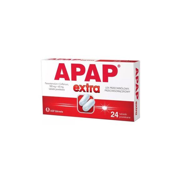 Apap Extra, 500 mg + 65 mg, tabletki powlekane, 24 szt. Apap Extra, 500 mg + 65 mg, tabletki powlekane, 24 szt. - zdjęcie produktu