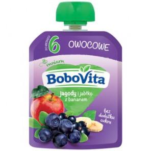 BoboVita, jagody i jabłka z bananem, po 6 miesiącu, 80 g - zdjęcie produktu