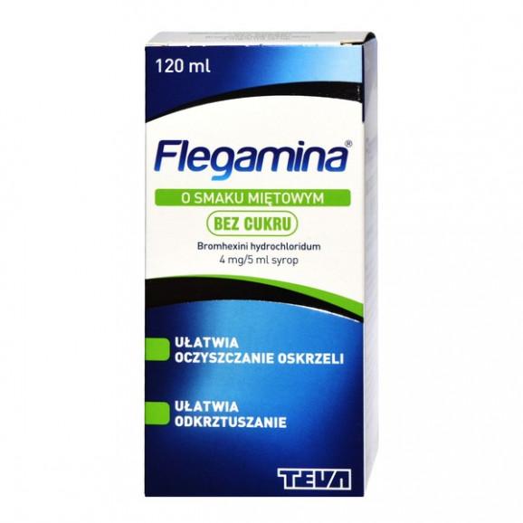 Flegamina, 4 mg/5 ml, syrop o smaku miętowym, bez cukru, 120 ml Flegamina, 4 mg/5 ml, syrop o smaku miętowym, bez cukru, 120 ml - zdjęcie produktu