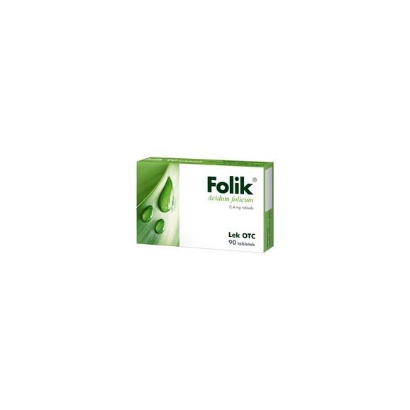 Folik, kwas foliowy, 0,4 mg, tabletki, 90 szt. Folik, kwas foliowy, 0,4 mg, tabletki, 90 szt. - zdjęcie produktu
