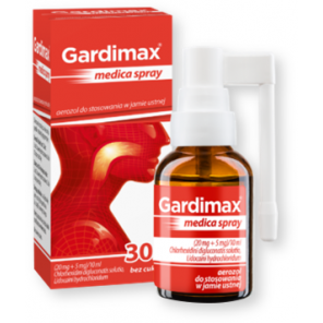 Gardimax medica spray, (20 mg + 5 mg)/10 ml, aerozol do stosowania w jamie ustnej, 30 ml - zdjęcie produktu