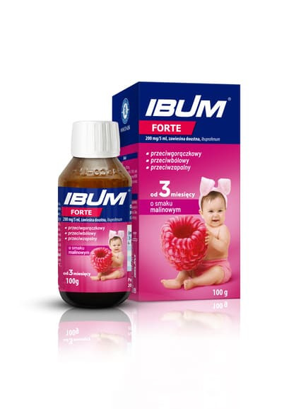 Ibum forte, 200 mg/5 ml, zawiesina doustna o smaku malinowym, 100 g