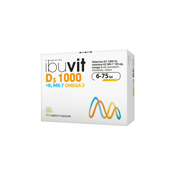 Ibuvit D3 1000+K2 MK-7 0mega 3, kapsułki, 30 szt. Ibuvit D3 1000+K2 MK-7 0mega 3, kapsułki, 30 szt. - zdjęcie produktu