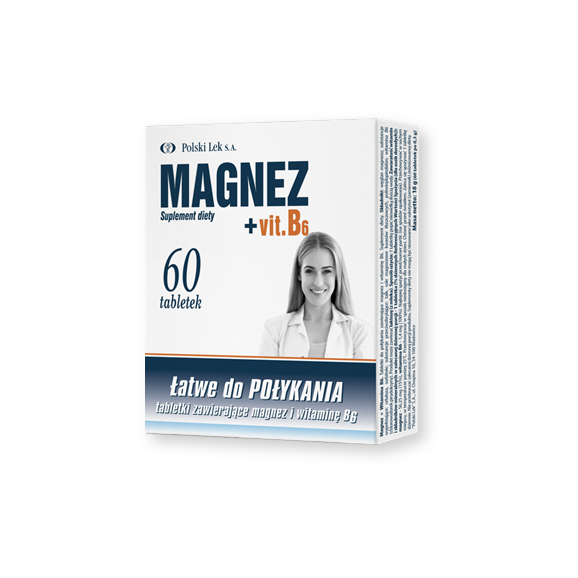 Magnez + Vit.B6, tabletki, 60 szt. (Polski Lek) Magnez + Vit.B6, tabletki, 60 szt. (Polski Lek) - zdjęcie produktu