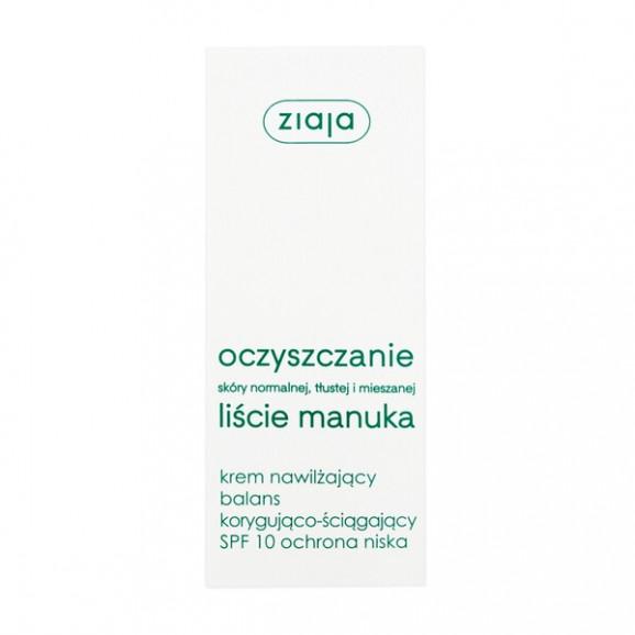 Ziaja Liście Manuka-Oczyszczanie, krem nawilżający, korygująco-ściągający, SPF 10, 50 ml Ziaja Liście Manuka-Oczyszczanie, krem nawilżający, korygująco-ściągający, SPF 10, 50 ml - zdjęcie produktu