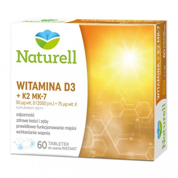 Naturell Witamina D3 + K2 MK-7, tabletki do ssania, 60 szt. Naturell Witamina D3 + K2 MK-7, tabletki do ssania, 60 szt. - zdjęcie produktu