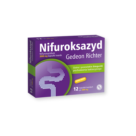 Nifuroksazyd Gedeon Richter, 200 mg, kapsułki twarde, 12 szt. Nifuroksazyd Gedeon Richter, 200 mg, kapsułki twarde, 12 szt. - zdjęcie produktu