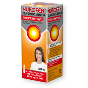 Nurofen dla dzieci Junior truskawkowy 40 mg/ ml, zawiesina doustna, od 6 do 12 lat, 100 ml - zdjęcie produktu