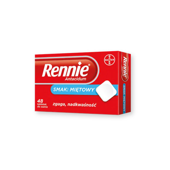Rennie Antacidum, 680 mg+80 mg, tabletki do ssania, smak miętowy, 48 szt. Rennie Antacidum, 680 mg+80 mg, tabletki do ssania, smak miętowy, 48 szt. - zdjęcie produktu