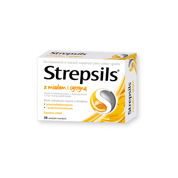 Strepsils z miodem i cytryną, pastylki twarde, 36 szt. Strepsils z miodem i cytryną, pastylki twarde, 36 szt. - zdjęcie produktu