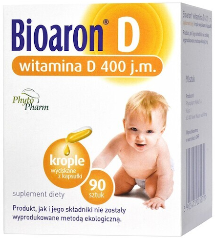 Bioaron D, 400 j.m., witamina D, krople wyciskane z kapsułki, 90 szt.