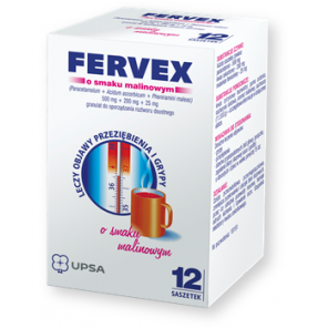 Fervex o smaku malinowym, granulat w saszetkach do sporządzania roztworu doustnego, 12 szt. - zdjęcie produktu