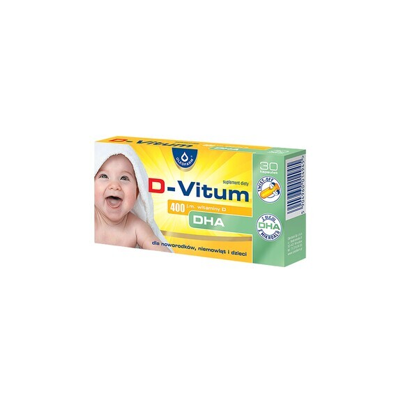 D-Vitum 400 j.m. witamina D DHA, kapsułki twist-off, 30 szt. D-Vitum 400 j.m. witamina D DHA, kapsułki twist-off, 30 szt. - zdjęcie produktu