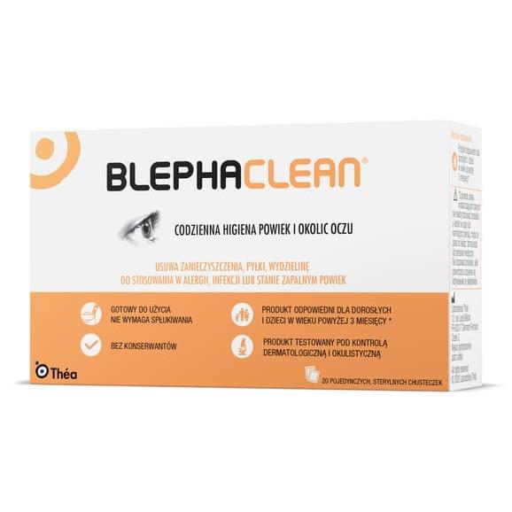 Blephaclean, chusteczki sterylne do codziennej higieny powiek, 20 szt. Blephaclean, chusteczki sterylne do codziennej higieny powiek, 20 szt. - zdjęcie produktu