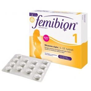 Femibion 1 Wczesna ciąża, kwas foliowy, tabletki powlekane, 28 szt. - zdjęcie produktu