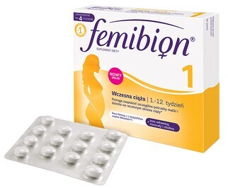 Femibion 1 Wczesna ciąża, kwas foliowy, tabletki powlekane, 28 szt.