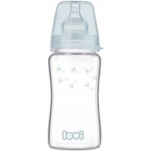 Lovi Diamond Glass, szklana butelka antykolkowa ze smoczkiem o wolnym przepływie, Botanic, od 3 miesiąca, 250 ml - zdjęcie produktu