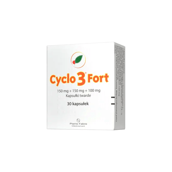 Cyclo 3 Fort, 150 mg+150 mg+100 mg, kapsułki twarde, 30 szt. Cyclo 3 Fort, 150 mg+150 mg+100 mg, kapsułki twarde, 30 szt. - zdjęcie produktu