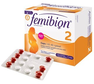 Femibion 2 Ciąża, kwas foliowy, tabletki powlekane + kapsułki miękkie, 56 szt. + 56 szt.