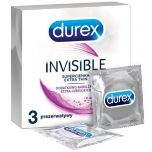 Durex Invisible, prezerwatywy super cienkie, dodatkowo nawilżane, 3 szt. - zdjęcie produktu