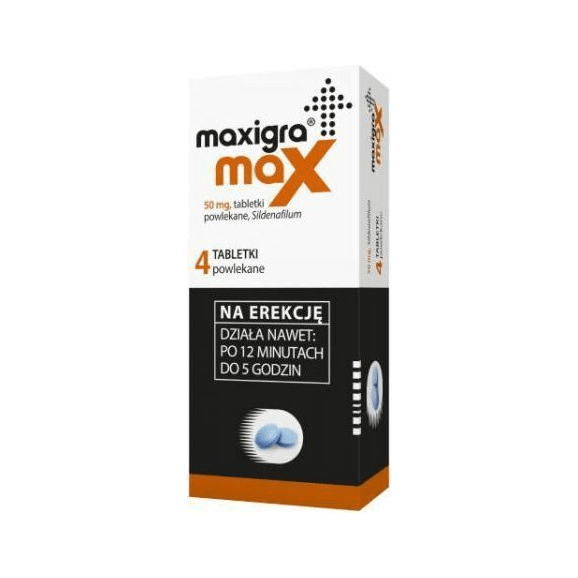 Maxigra Max, 50 mg, tabletki powlekane, 4 szt. Maxigra Max, 50 mg, tabletki powlekane, 4 szt. - zdjęcie produktu
