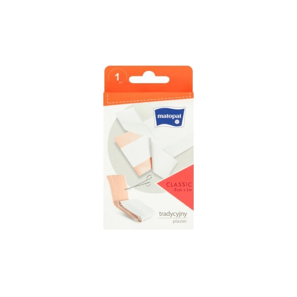 Matopat Classic, plaster z opatrunkiem do cięcia, tkaninowy, 8 cm x 1 m, 1 szt Matopat Classic, plaster z opatrunkiem do cięcia, tkaninowy, 8 cm x 1 m, 1 szt - zdjęcie produktu