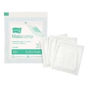 Matopat Matocomp, kompresy jałowe, 100% bawełny, 17-nitkowe, 12-warstwowe, 5 cm x 5 cm, 3 szt. - zdjęcie produktu