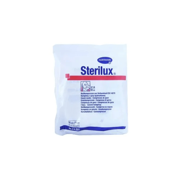 Sterilux, kompresy jałowe, 17-nitkowe, 12 warstwowe, 10 cm x 10 cm, 3 szt. Sterilux, kompresy jałowe, 17-nitkowe, 12 warstwowe, 10 cm x 10 cm, 3 szt. - zdjęcie produktu