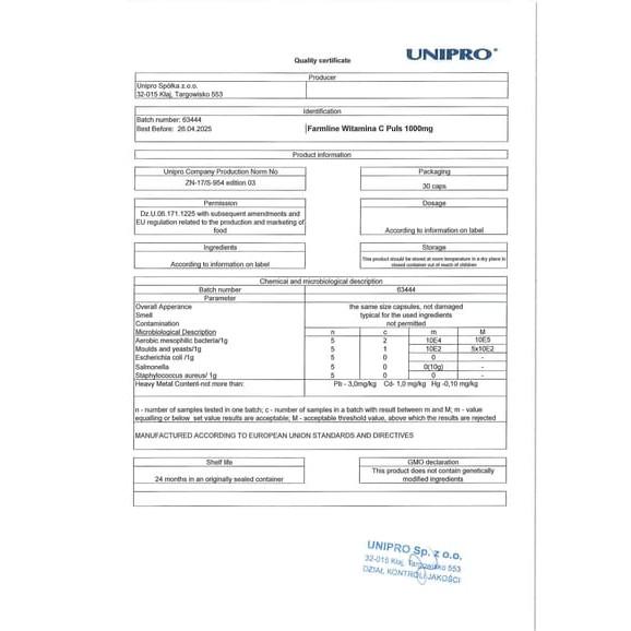 Witamina C Puls, 1000mg, 30kaps. - zdjęcie produktu