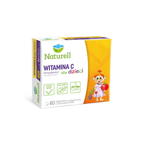 Naturell Witamina C dla dzieci, tabletki do żucia i rozgryzania, 60 szt. Naturell Witamina C dla dzieci, tabletki do żucia i rozgryzania, 60 szt. - zdjęcie produktu
