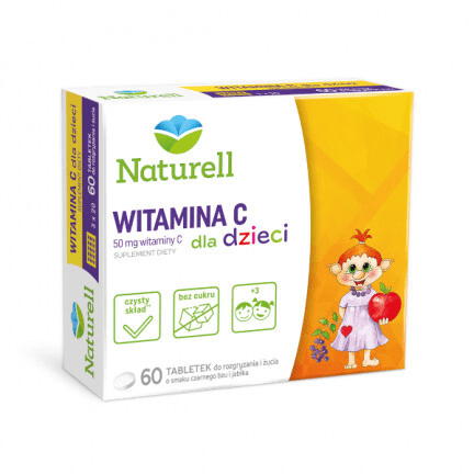  Naturell Witamina C dla dzieci, tabletki do żucia i rozgryzania, 60 szt.