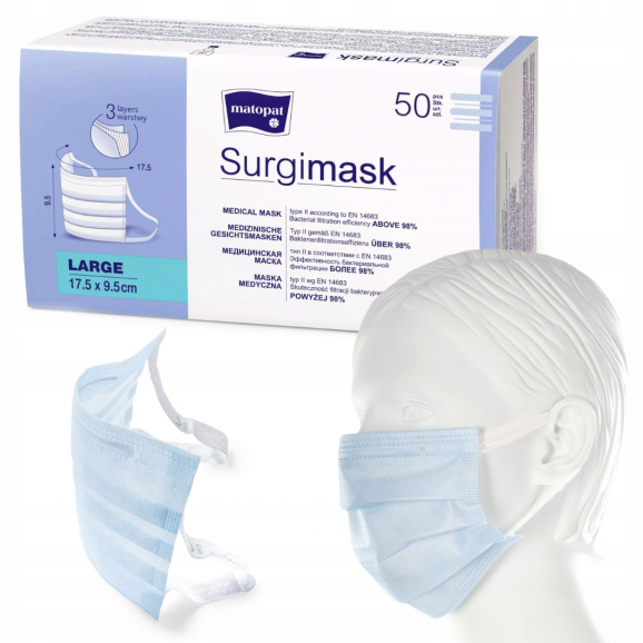 Surgimask Maski medyczne typu II niejałowe, 50 szt. Surgimask Maski medyczne typu II niejałowe, 50 szt. - zdjęcie produktu
