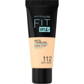 Podkład do twarzy matujący Maybelline Fit me! Matte Poreless 112 SOFT BEIGE, 30 ml - zdjęcie produktu