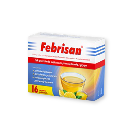 Febrisan, proszek musujący o smaku cytrynowym, 5 g, 16 saszetek Febrisan, proszek musujący o smaku cytrynowym, 5 g, 16 saszetek - zdjęcie produktu